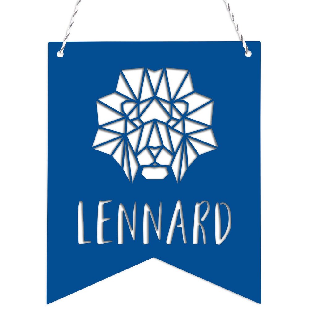 KLEINLAUT Origami Lion Pennant with Custom Name for Kids’ Rooms – Blue