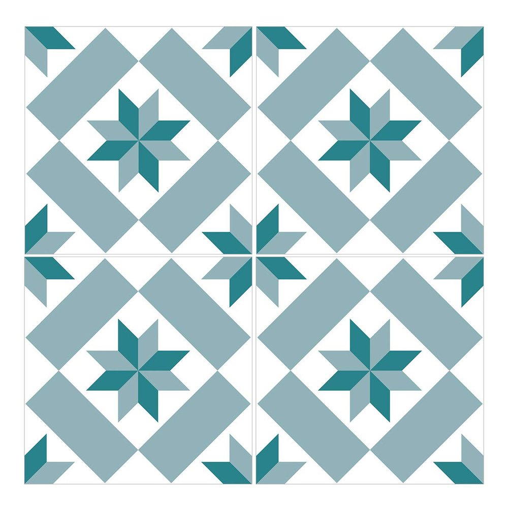 Wandkings Tile Stickers, Set of 4 – “Aileen,” 14.9 x 14.9 cm, Turquoise