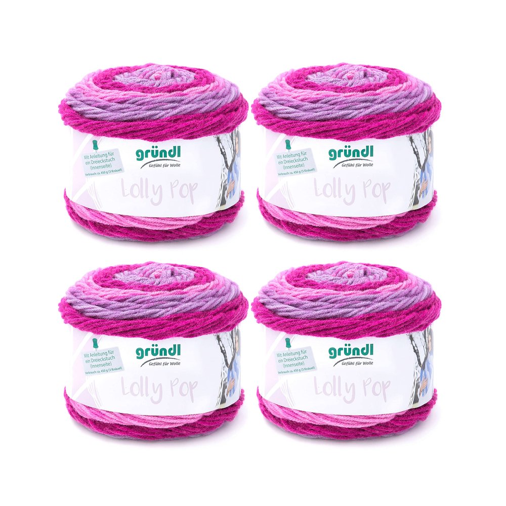 Gründl Lolly Pop Yarn, 4 x 150 g, Raspberry Swirl