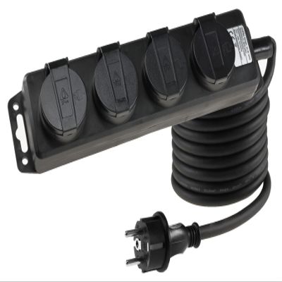 ChiliTec 4-Outlet Outdoor Power Strip, 3 m Cable, IP44, Black