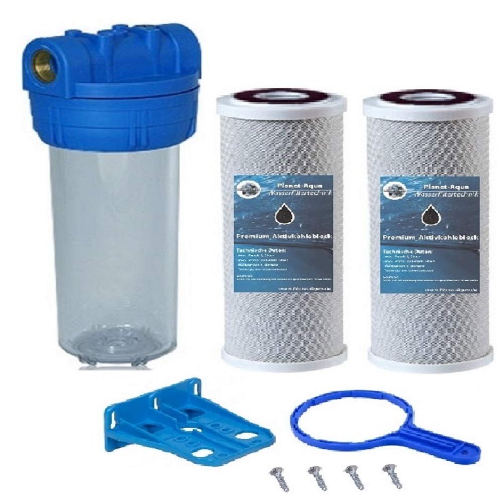 10-Inch Filter Housing DUO Set, 3/4-Inch Connection, 2 Activated Carbon Block Filters