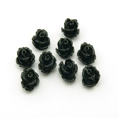 10 Black Rose Resin Cabochons, 10 mm