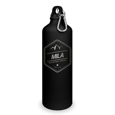 printplanet Mila Water Bottle with Name - Engraved Adventure Design, Aluminum Sports Bottle - Matte Black