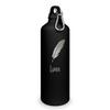 printplanet Water Bottle with Name Lina – Matte Black, Engraved Feather Design view 1