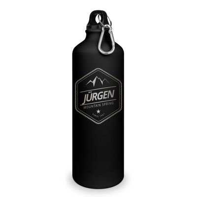 PrintPlanet Water Bottle with Jürgen Engraved, Adventure Design, Matte Black