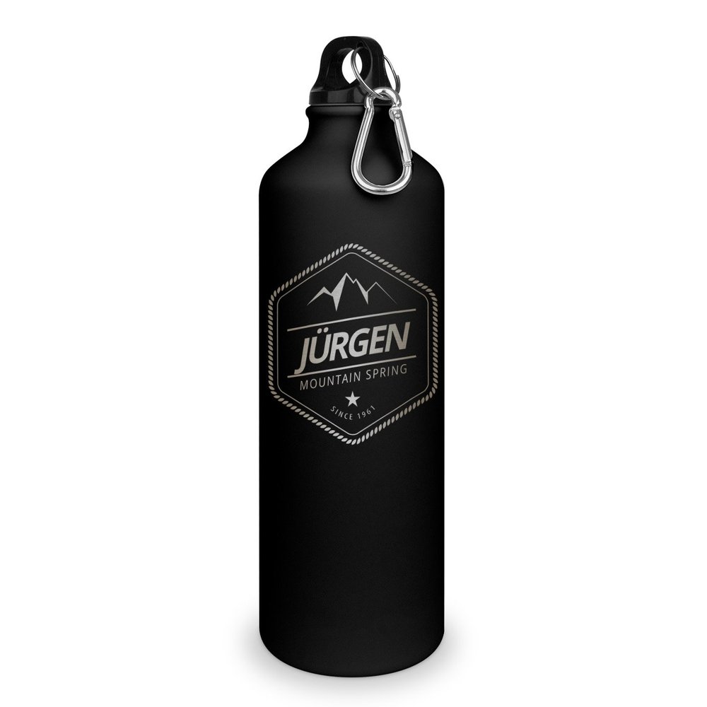 PrintPlanet Water Bottle with Jürgen Engraved, Adventure Design, Matte Black