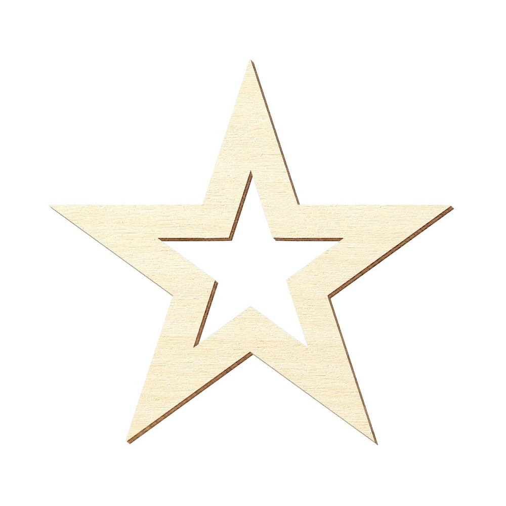 Plywood Cutout Star with Custom Inner Cutout, 5–40 cm