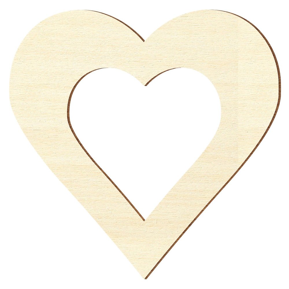 Plywood Cutouts - Heart with Custom Inner Cutout - 5–40 cm