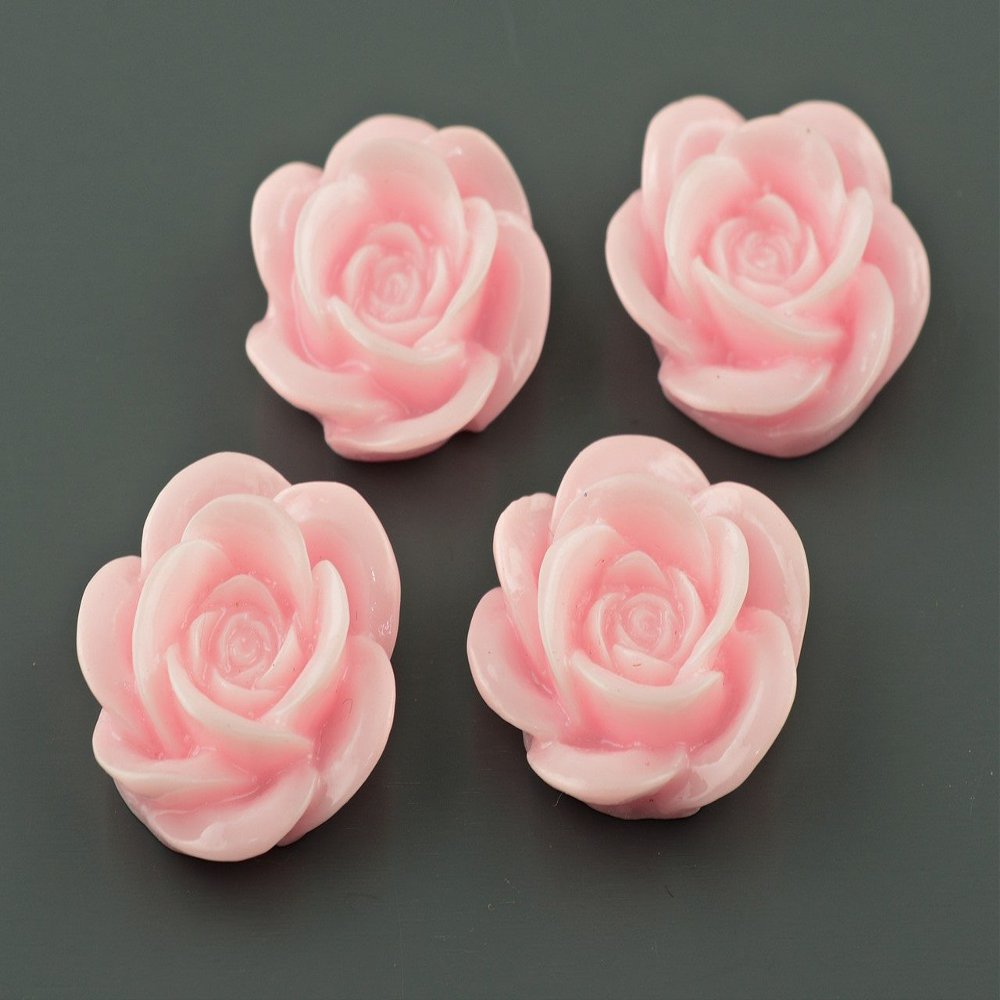 4 Pink Rose Cabochons, 18 mm