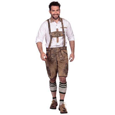 Oktoberfest Bavarian Men's Short Lederhosen | Traditional German Outfit, Brown (EU 50 / UK-US 33-34)