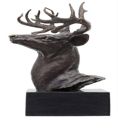 aubaho Antique-Style Bronze Deer Head Sculpture, 50 cm