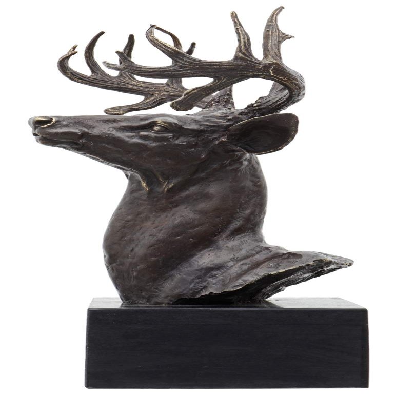 aubaho Antique-Style Bronze Deer Head Sculpture, 50 cm