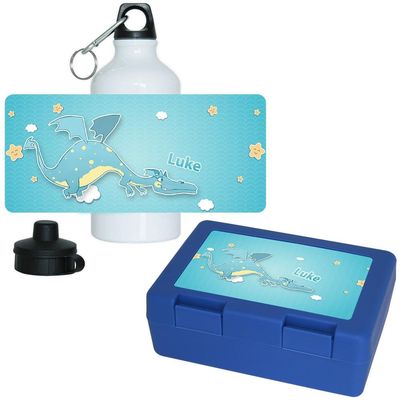Eurofoto Lunch Box and Water Bottle Set with the Name Luke and Dragon Design for Boys