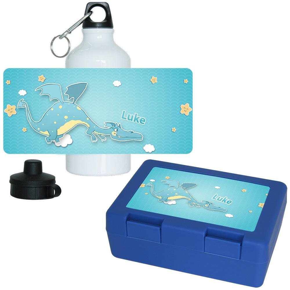 Eurofoto Lunch Box and Water Bottle Set with the Name Luke and Dragon Design for Boys