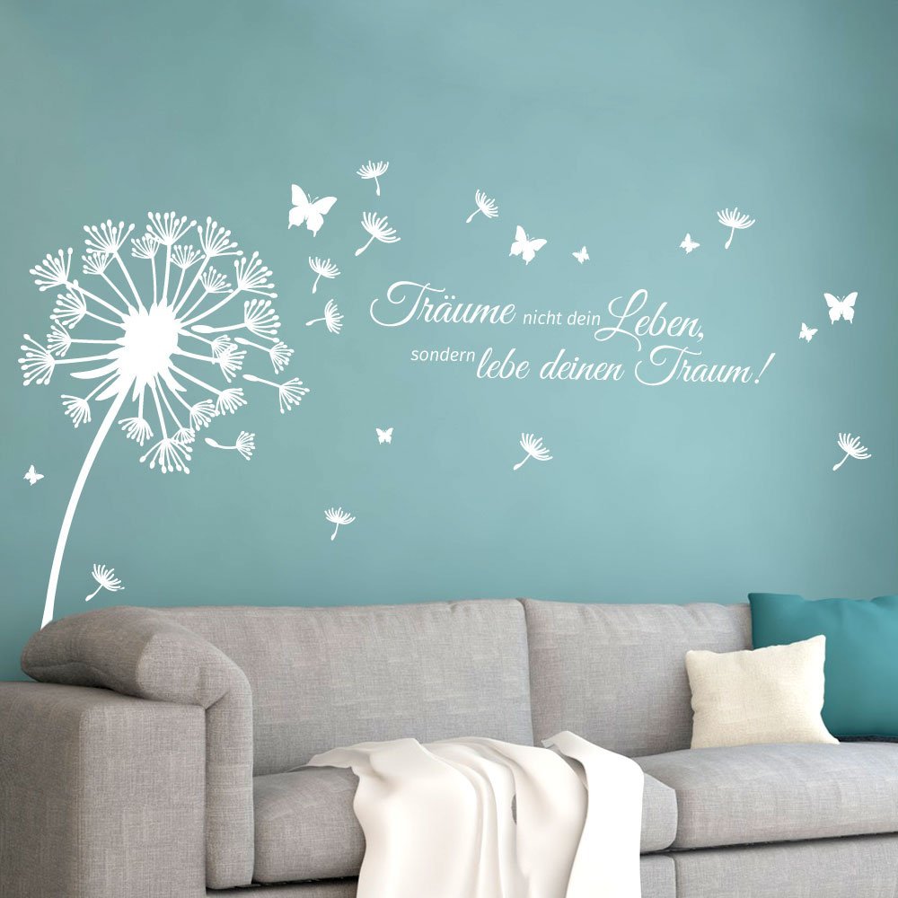 Grandora Dandelion Wall Decal with Quote “Dream Not Your Life” – Dark Gray, 150 x 103 cm