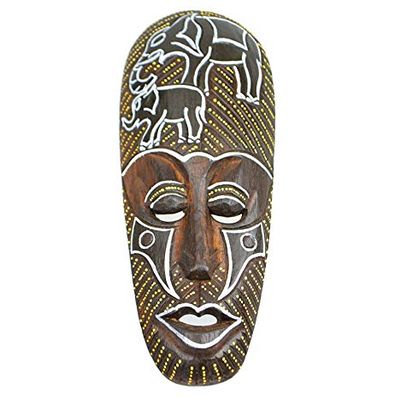 Artisanal African Wooden Wall Mask, 30 cm, Elephant Design
