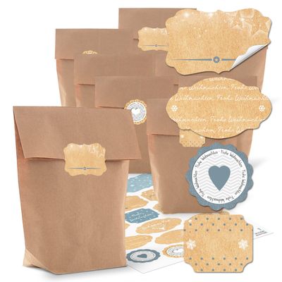Logbuch-Verlag 25 Small Christmas Gift Bags, Kraft Paper, with Stickers