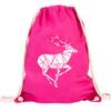 JUNIWORDS Drawstring Bag – “Origami Deer” (Bag: Pink, Design: White) view 1