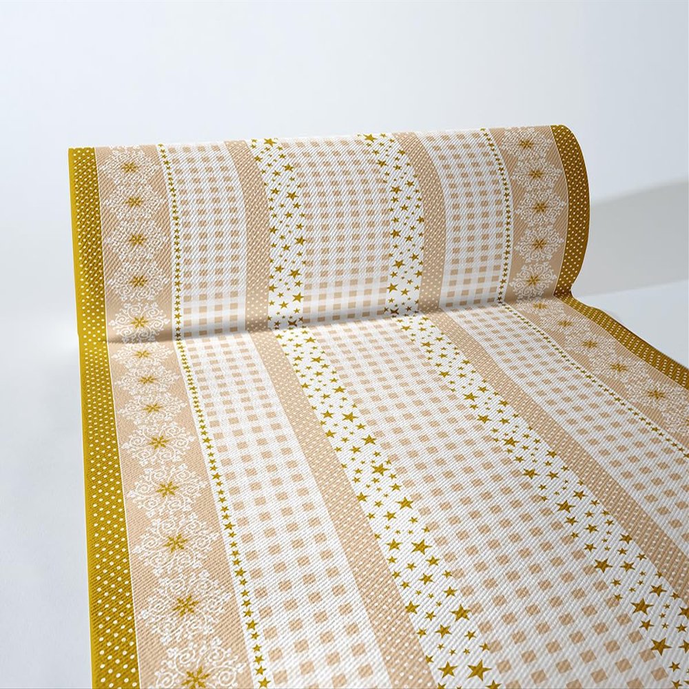 Sovie HORECA Calypso-Stripes Gold-Beige Disposable Christmas Table Runner, 40 cm x 24 m, 1 pc