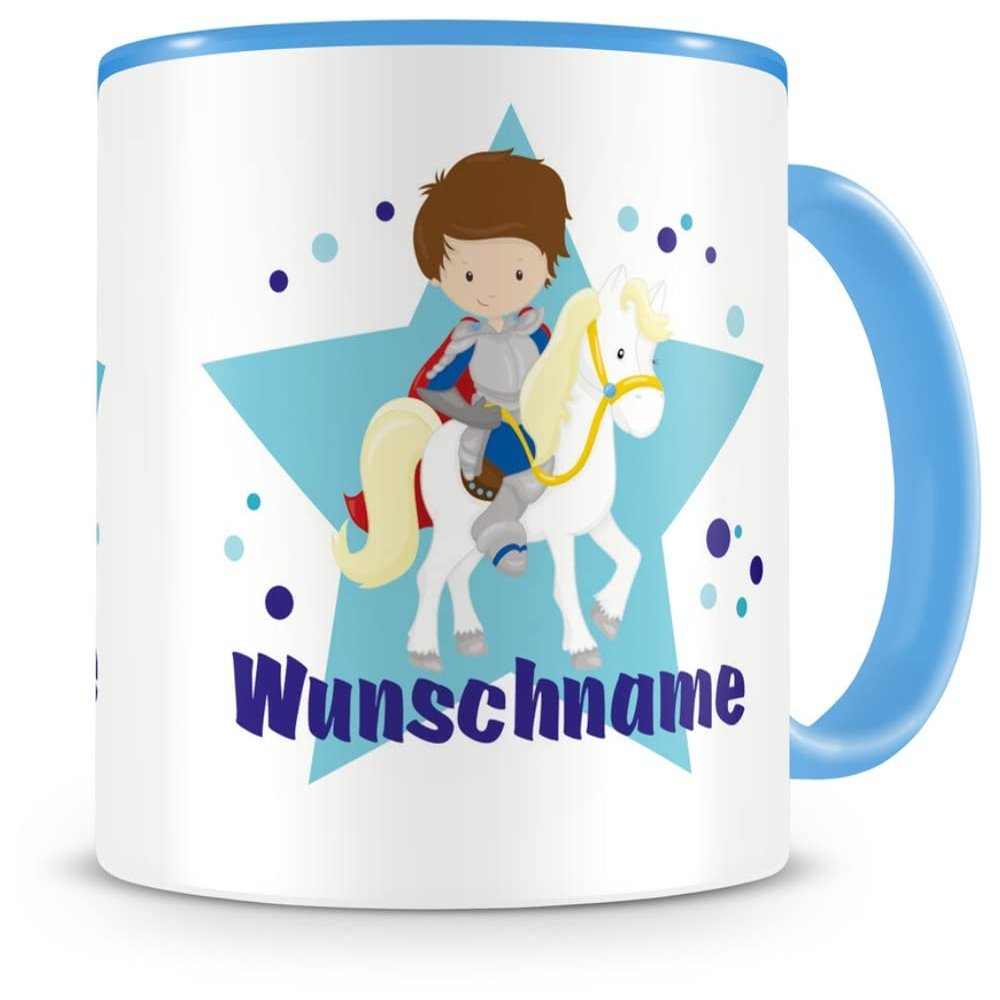 Samunshi Personalized Kids' Knight Mug with Name, Blue, 300 ml