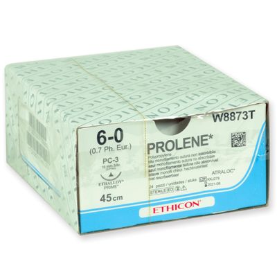 ETHICON PROLENE Blue-Pigmented Monofilament Sutures, Sterile, Nonabsorbable, 6/0 PC-3, Pack of 36, 22322