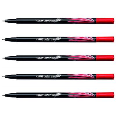 BIC Intensity Fineliner with Metal-Ring Tip, 0.4 mm, Red, 5-Pack