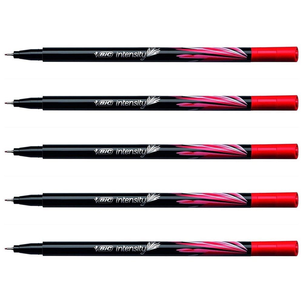 BIC Intensity Fineliner with Metal-Ring Tip, 0.4 mm, Red, 5-Pack