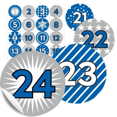 24 Number Stickers Duo Royal Blue – Advent Calendar Stickers for Crafting and Filling – Available in 11 Colors