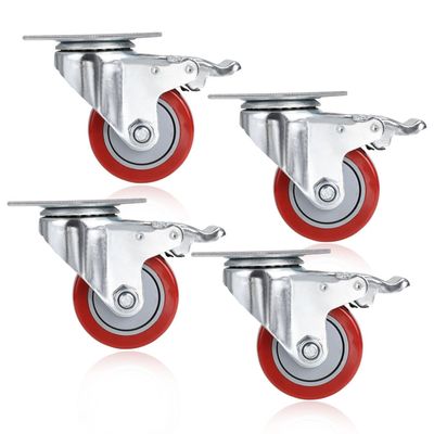 Premer 3-Inch 360-Degree Top-Plate PVC Heavy-Duty Swivel Casters with Brakes, Red, 4-Pack (880 lb)