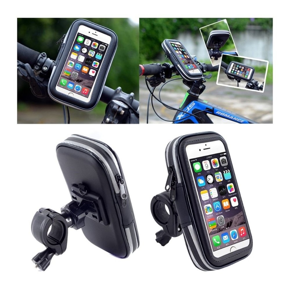 DFV mobile Professional Reflective Support for Bicycle Handlebars and 360° Rotatable Waterproof Motorcycle Case for PRESTIGIO Grace, PSP7557 – Black