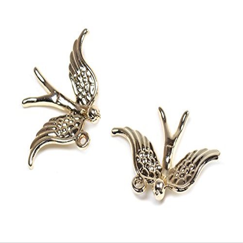 Vintageparts Swallow Charms, Light Gold, 4 pc.