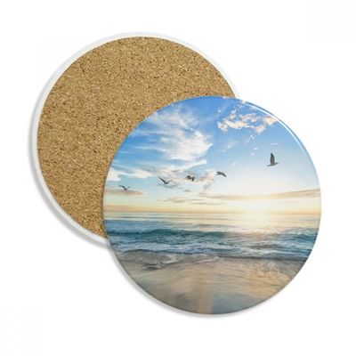 Ocean Sand Beach Light Bird Sea Ceramic Coasters, Absorbent Drink Stones, 2-Pack