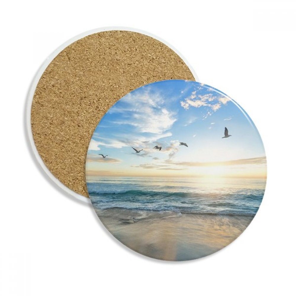 Ocean Sand Beach Light Bird Sea Ceramic Coasters, Absorbent Drink Stones, 2-Pack