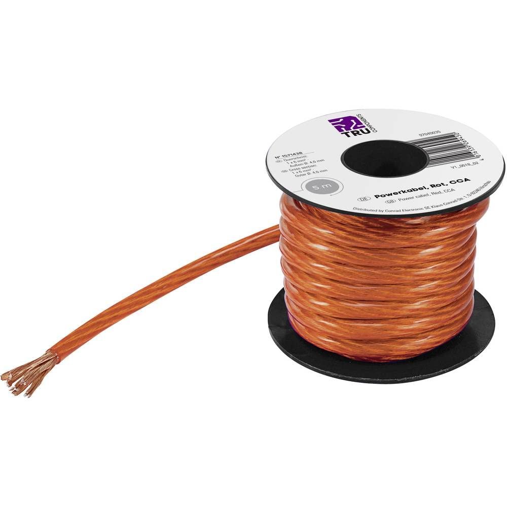 TRU Components CCA Ground Cable 1 x 10 mm², Red/Transparent, 5 m