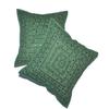 2-Piece Set of Embroidered Indian Sari Cotton Throw Pillow Covers, Green, 40 x 40 cm view 1