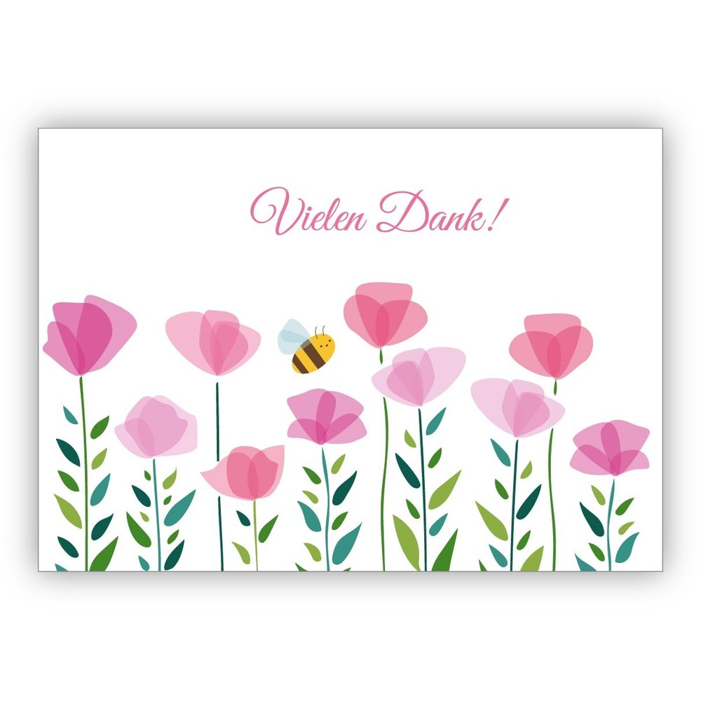 Cheerful Thank-You Card with Flowers and a Little Bee