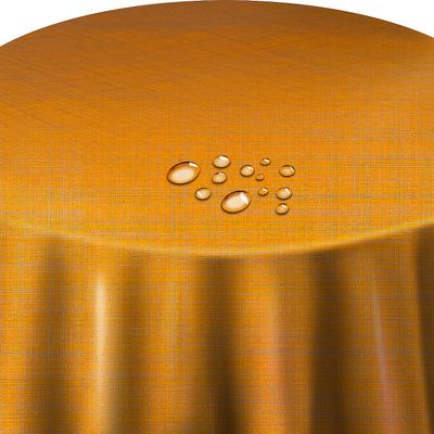 Washable Orange Linen-Look Oilcloth Tablecloth, Round, 90 cm