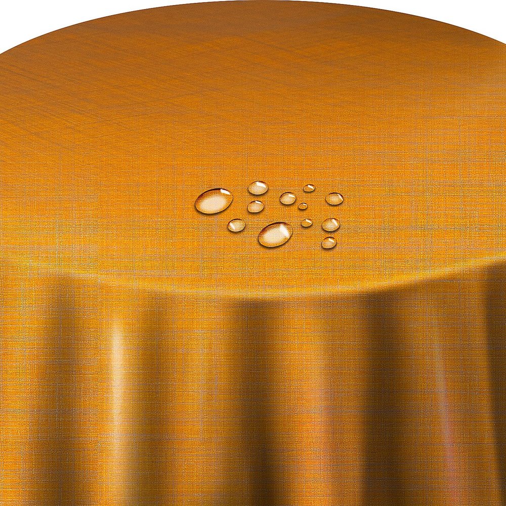Washable Orange Linen-Look Oilcloth Tablecloth, Round, 90 cm