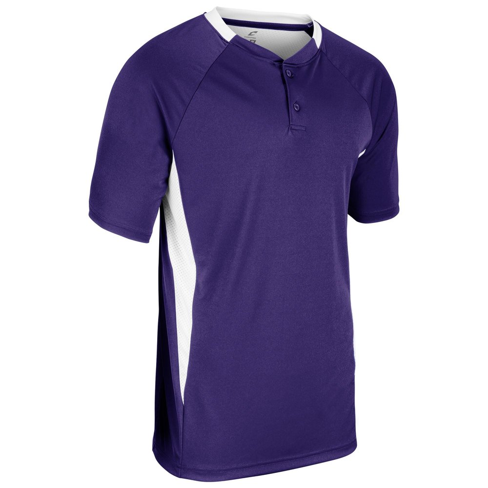 CHAMPRO Clean Up Youth Baseball/Softball Jersey, 2-Button, M, Purple/White
