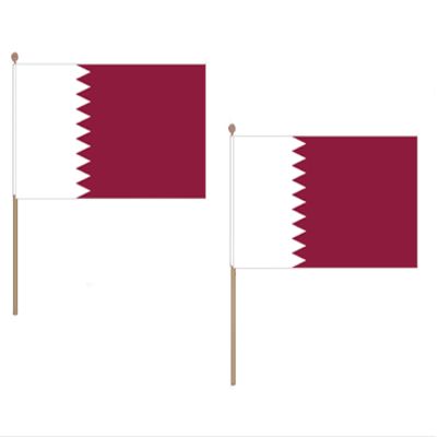 AZ FLAG Qatar Hand Flag - 45 x 30 cm with Wooden Pole - 10-Pack