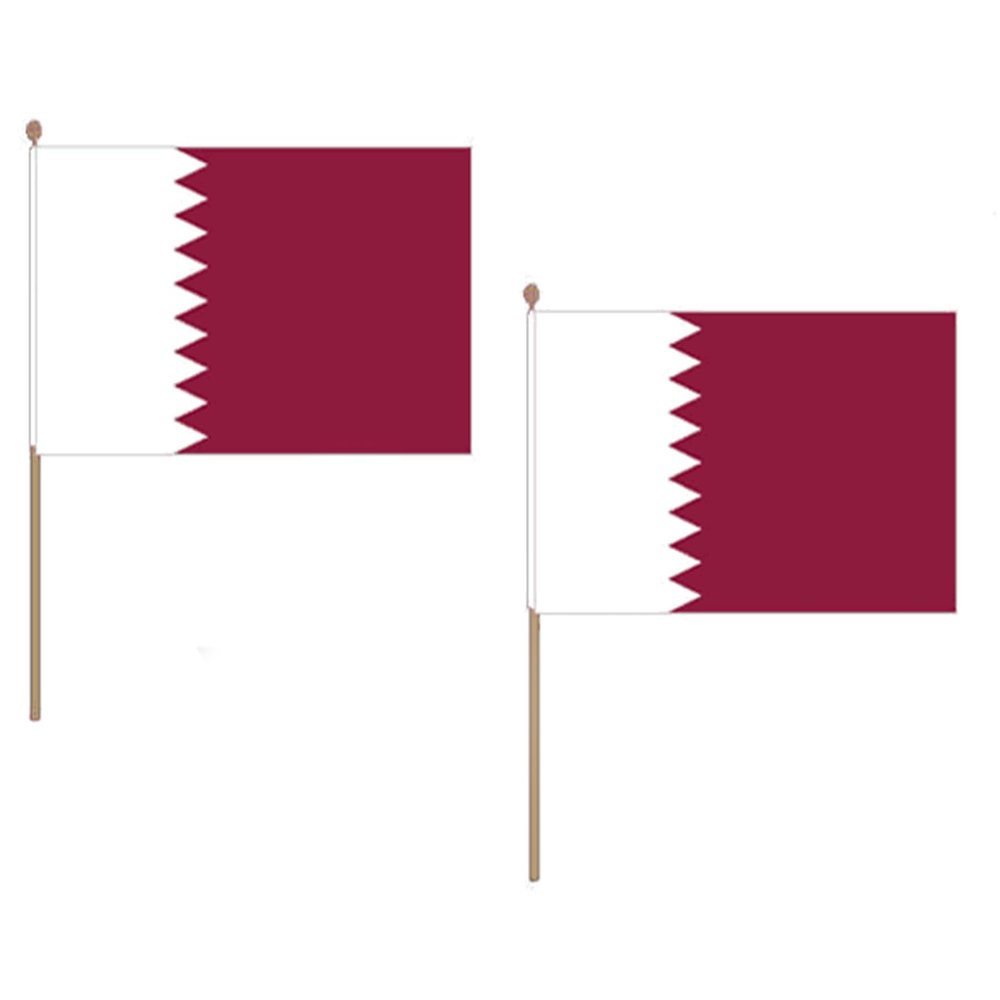 AZ FLAG Qatar Hand Flag - 45 x 30 cm with Wooden Pole - 10-Pack