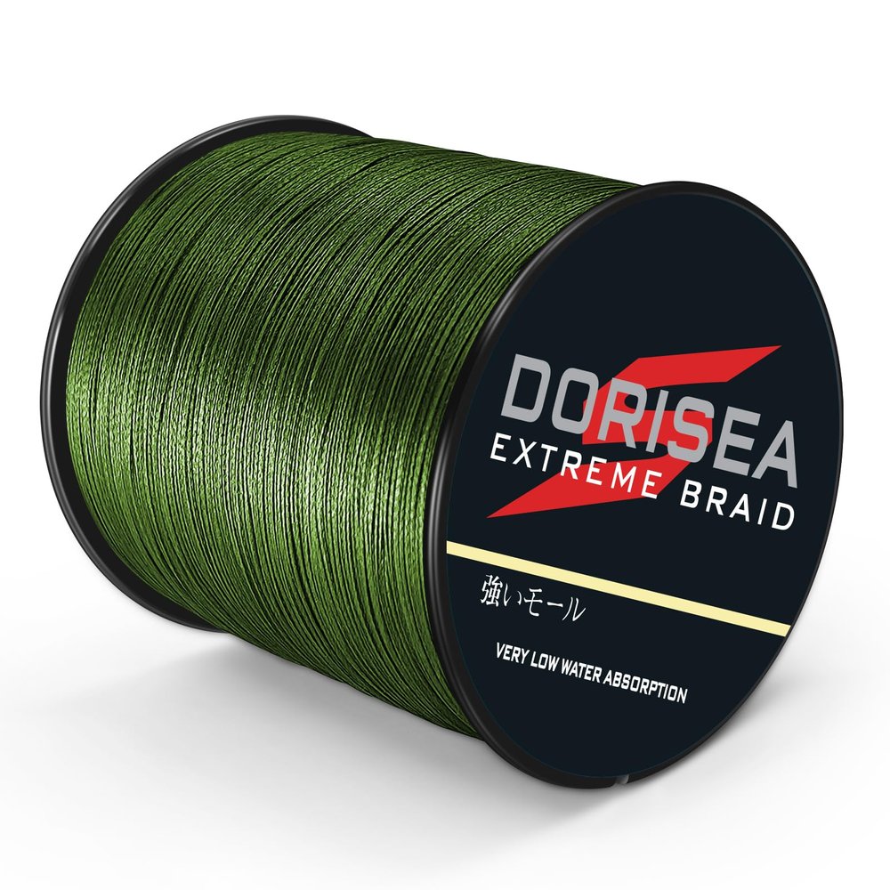DORISEA Extreme Braid Braided Fishing Line, 100% PE, 300 m, 2.7–136 kg Test, Olive Green, 45.4 kg/0.55 mm