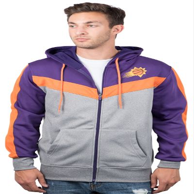 Ultra Game NBA Men's NBA Hoodie with Contrast Back Panel and Full-Zip Closure