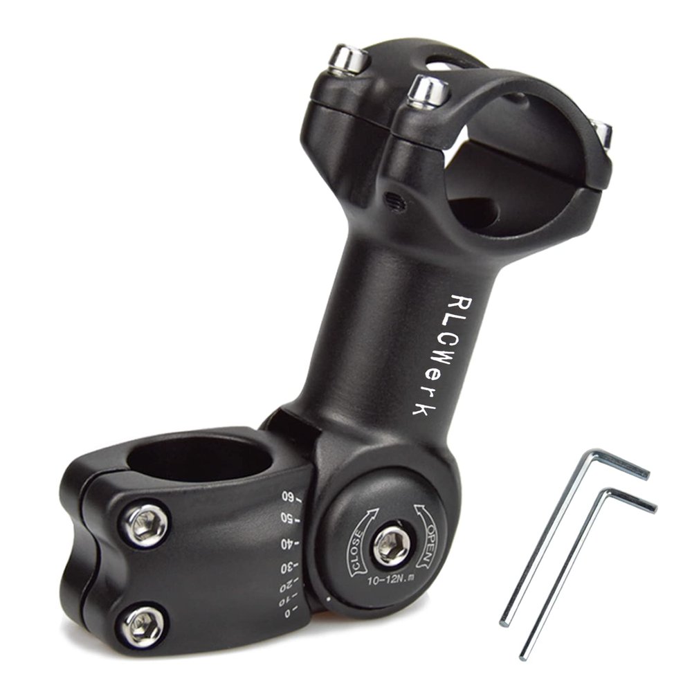 Adjustable Bicycle Stem Riser, 0–60°, Aluminum Alloy, Black, 31.8 × 110 mm