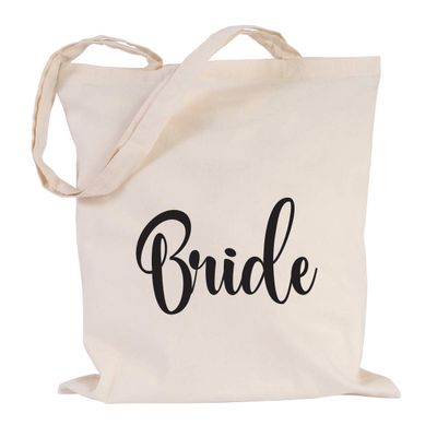 JUNIWORDS Cotton Tote Bag, Bride, Natural with Black Text