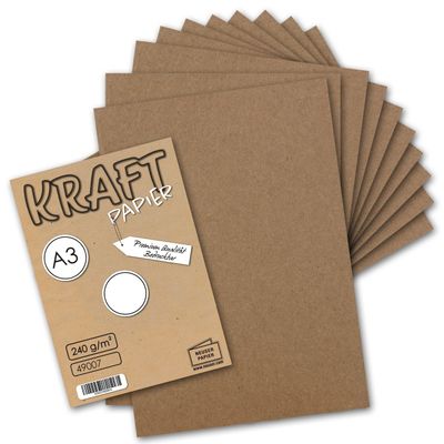 100 Sheets Vintage Kraft Cardstock, A3, 240 gsm, Natural Brown