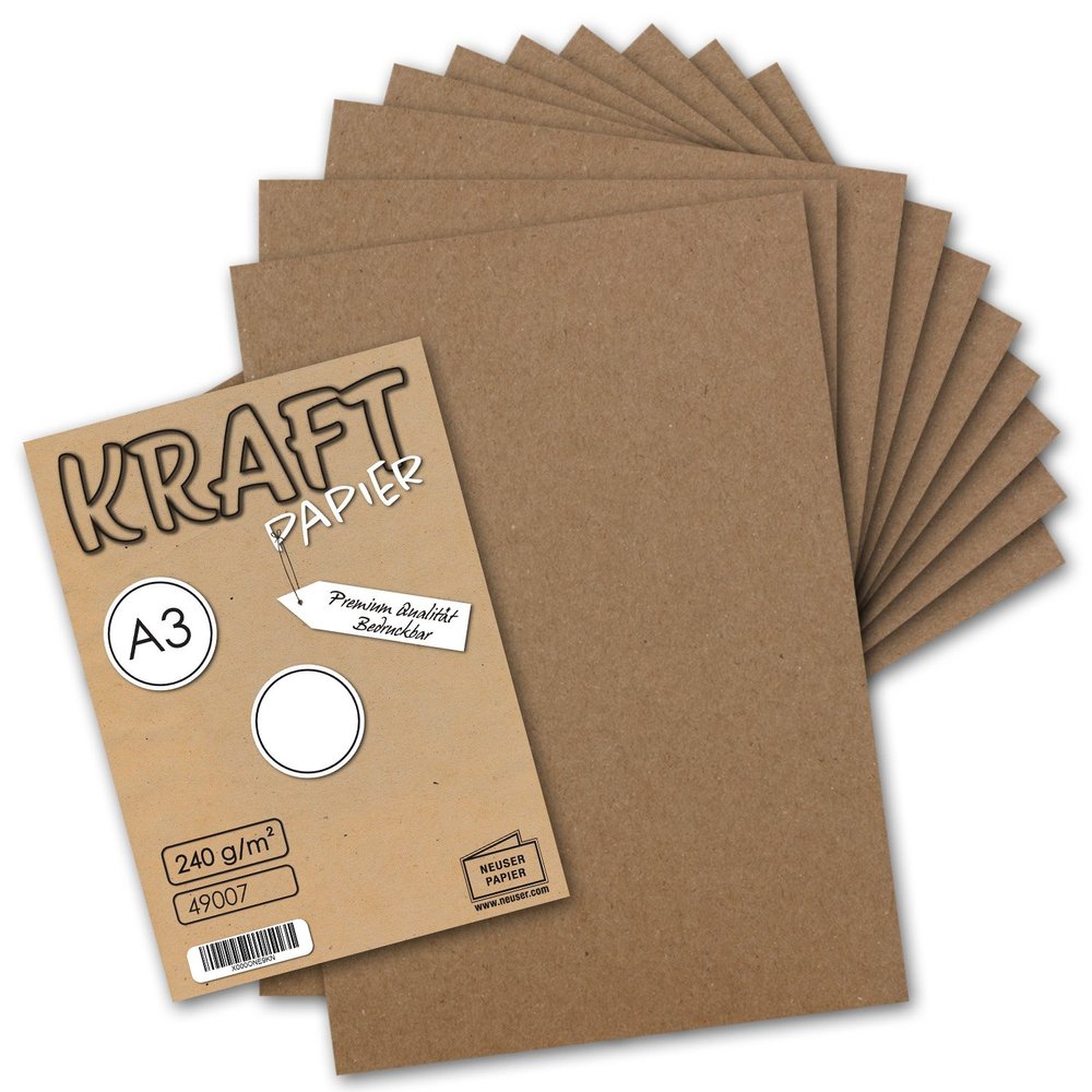 100 Sheets Vintage Kraft Cardstock, A3, 240 gsm, Natural Brown