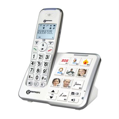 Geemarc Amplidect 295 Photo Amplified Cordless Landline Phone with Answering Machine, Loud Ringer and Customizable Photo Buttons for Seniors, DE Version
