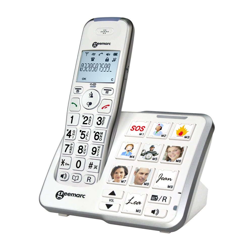 Geemarc Amplidect 295 Photo Amplified Cordless Landline Phone with Answering Machine, Loud Ringer and Customizable Photo Buttons for Seniors, DE Version