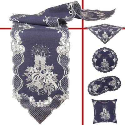 Quinnyshop Christmas Table Runner, Dark Blue Linen Look, 45 x 110 cm